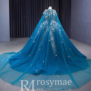 Handmade 3D Flowers Ball Gowns Puffy Quinceanera Dress with Cape - Rosymae