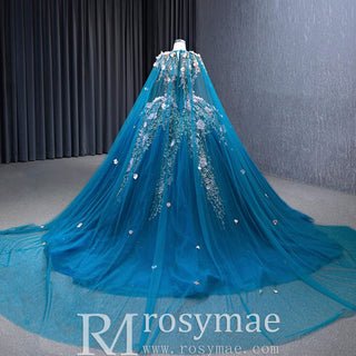 Handmade 3D Flowers Ball Gowns Puffy Quinceanera Dress with Cape - Rosymae