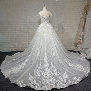 Handmade Off-the-Shoulder Floral Lace Wedding Dress with Vneck - Rosymae