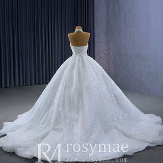 Handmade Puffy Ball Gown Sequins Wedding Dress with Detachable Skirt - Rosymae