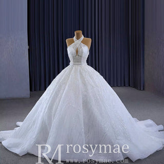 Handmade Puffy Ball Gown Sequins Wedding Dress with Detachable Skirt - Rosymae