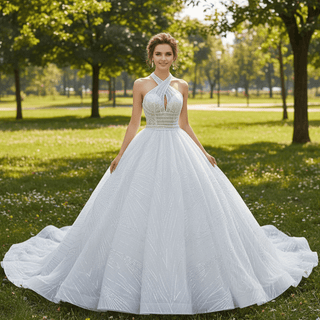 Handmade Puffy Ball Gown Sequins Wedding Dress with Detachable Skirt - Rosymae