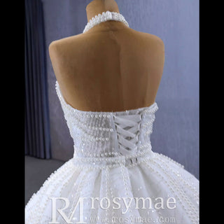 Handmade Puffy Ball Gown Sequins Wedding Dress with Detachable Skirt - Rosymae