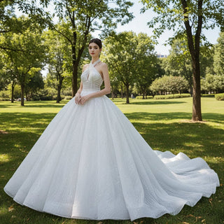 Handmade Puffy Ball Gown Sequins Wedding Dress with Detachable Skirt - Rosymae