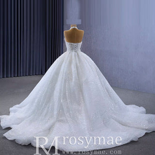 Handmade Puffy Ball Gown Sequins Wedding Dress with Detachable Skirt - Rosymae