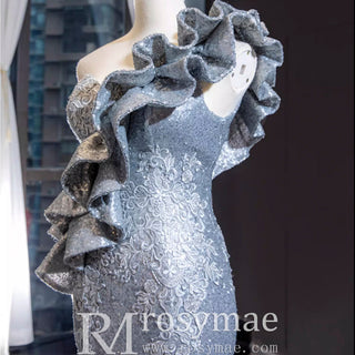 Haute Couture Silver Mermaid Prom Dress Sequin Pageant Gown - Rosymae