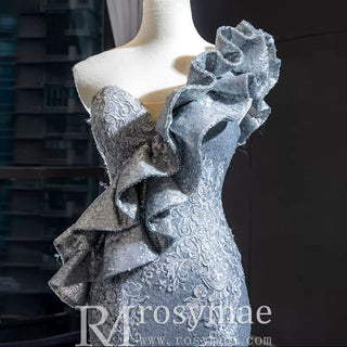 Haute Couture Silver Mermaid Prom Dress Sequin Pageant Gown - Rosymae