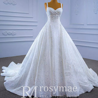 Heavy Beading Luxury Puffy Wedding Dress with Wide Straps - Rosymae