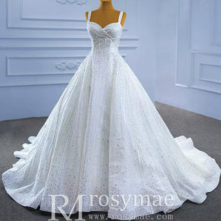 Heavy Beading Luxury Puffy Wedding Dress with Wide Straps - Rosymae
