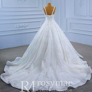 Heavy Beading Luxury Puffy Wedding Dress with Wide Straps - Rosymae