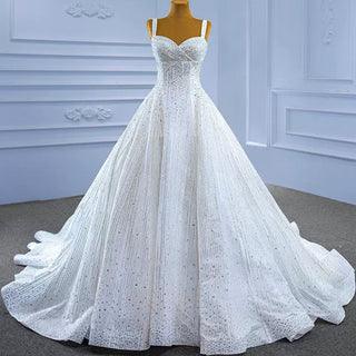 Heavy Beading Luxury Puffy Wedding Dress with Wide Straps - Rosymae