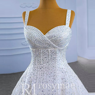Heavy Beading Luxury Puffy Wedding Dress with Wide Straps - Rosymae