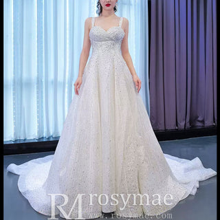 Heavy Beading Luxury Puffy Wedding Dress with Wide Straps - Rosymae