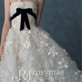 Strapless Leaf Lace High Low Wedding Dress A-line Bridal Gown