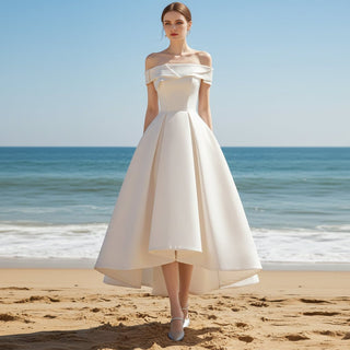 Hi-Lo Straight Neckline Satin Cocktail Dresses for Party - Rosymae