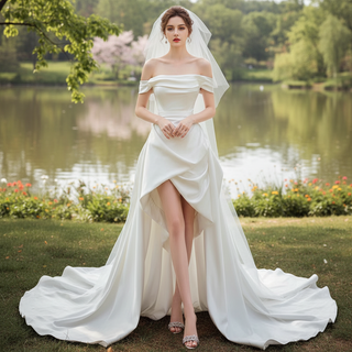 Off the Shoulder High Low Beach Wedding Dresses with Detachable Skirt