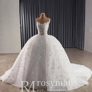 High-end Ball Gown Luxury Sparkly Wedding Dresses with Pearls - Rosymae