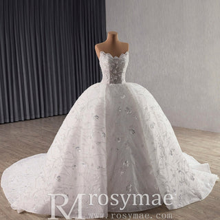 High-end Ball Gown Luxury Sparkly Wedding Dresses with Pearls - Rosymae