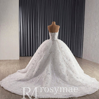 High-end Ball Gown Luxury Sparkly Wedding Dresses with Pearls - Rosymae