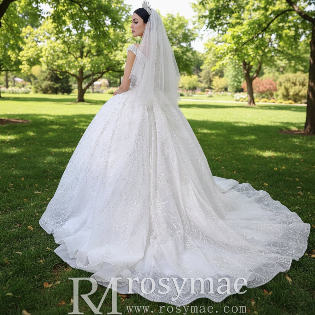 High-end Ball Gown Puffy Skirt Wedding Dress with Sheer Scoop Neck - Rosymae