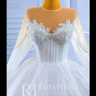 High-end Ball Gown Sparkly Wedding Dress with Long Sleeve - Rosymae