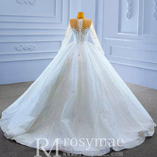 High-end Ball Gown Sparkly Wedding Dress with Long Sleeve - Rosymae