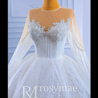 High-end Ball Gown Sparkly Wedding Dress with Long Sleeve - Rosymae