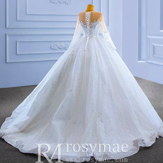 High-end Ball Gown Sparkly Wedding Dress with Long Sleeve - Rosymae