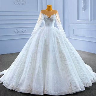 High-end Ball Gown Sparkly Wedding Dress with Long Sleeve - Rosymae