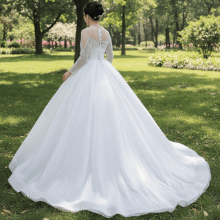 High-end Ball Gown Sparkly Wedding Dress with Long Sleeve - Rosymae