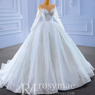 High-end Ball Gown Sparkly Wedding Dress with Long Sleeve - Rosymae