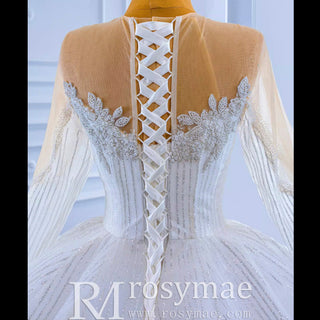 High-end Ball Gown Sparkly Wedding Dress with Long Sleeve - Rosymae