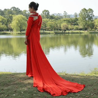 High-end Beading Pearl Sequins Evening Dress with Long Sleeve - Rosymae