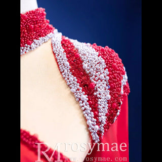 High-end Beading Pearl Sequins Evening Dress with Long Sleeve - Rosymae