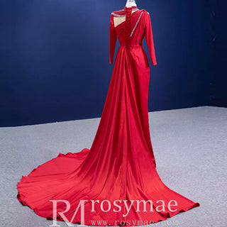 High-end Beading Pearl Sequins Evening Dress with Long Sleeve - Rosymae