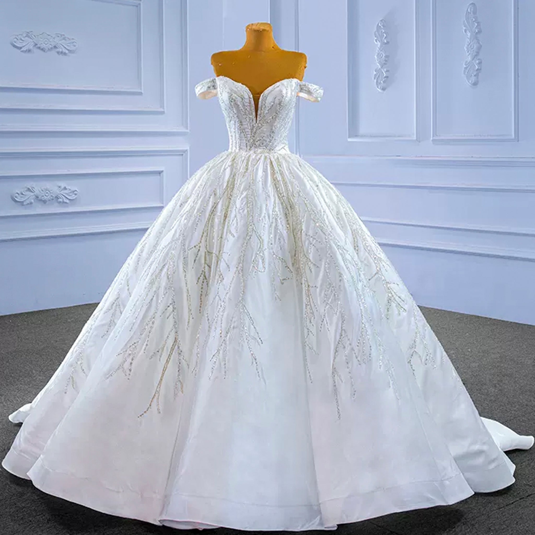 High-end Beading Sequins Puffy Wedding Dress Ball Gown Bridal Gown - Rosymae