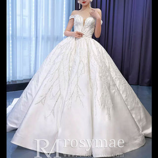 High-end Beading Sequins Puffy Wedding Dress Ball Gown Bridal Gown - Rosymae