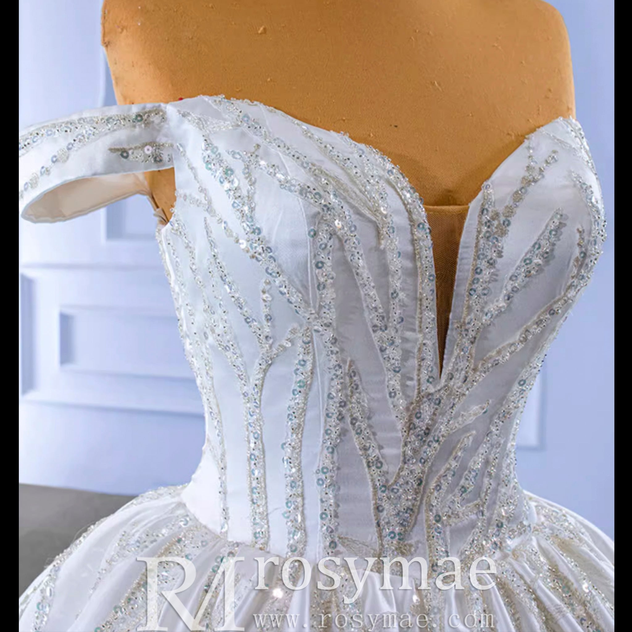 High-end Beading Sequins Puffy Wedding Dress Ball Gown Bridal Gown - Rosymae