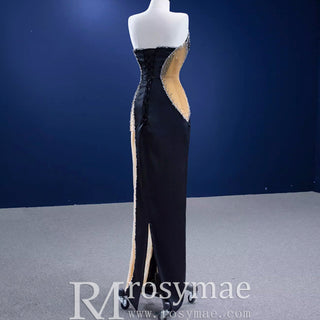 High-end Black Beading Sequins Evening Dress Formal Prom Gown - Rosymae