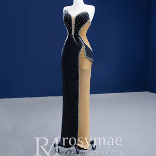 High-end Black Beading Sequins Evening Dress Formal Prom Gown - Rosymae