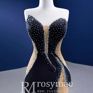 High-end Black Beading Sequins Evening Dress Formal Prom Gown - Rosymae
