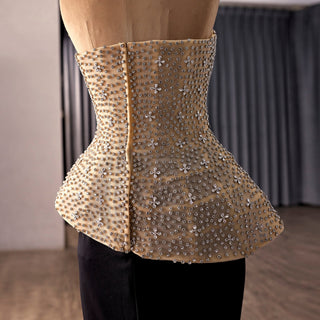High-end Black & Champagne Rhinestone Evening Gown Mermaid Bridal Formal Dress - Rosymae