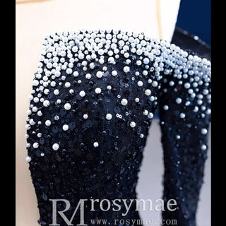 High-end Black Off the Shoulder Wedding Dress Sparkly Evening Dress - Rosymae