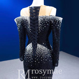 High-end Black Off the Shoulder Wedding Dress Sparkly Evening Dress - Rosymae