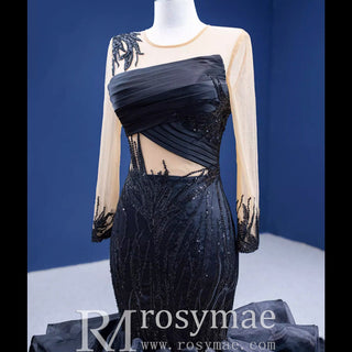 High-end Black Wedding Dress Prom Gown with Long Sleeve - Rosymae