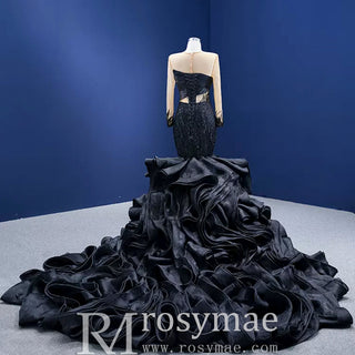 High-end Black Wedding Dress Prom Gown with Long Sleeve - Rosymae