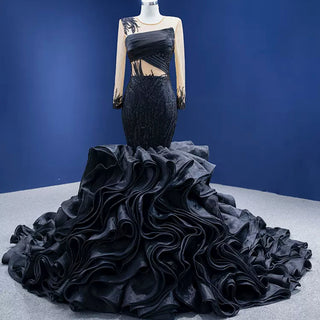 High-end Black Wedding Dress Prom Gown with Long Sleeve - Rosymae