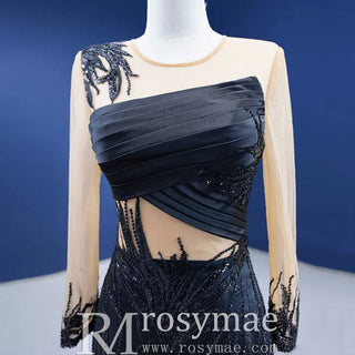 High-end Black Wedding Dress Prom Gown with Long Sleeve - Rosymae