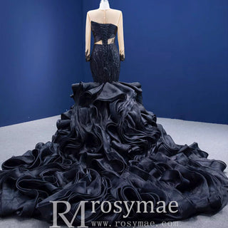 High-end Black Wedding Dress Prom Gown with Long Sleeve - Rosymae