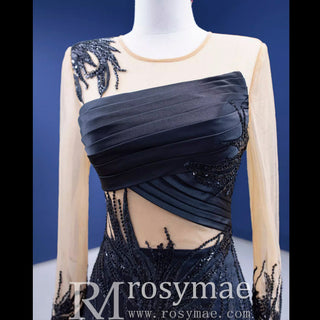 High-end Black Wedding Dress Prom Gown with Long Sleeve - Rosymae